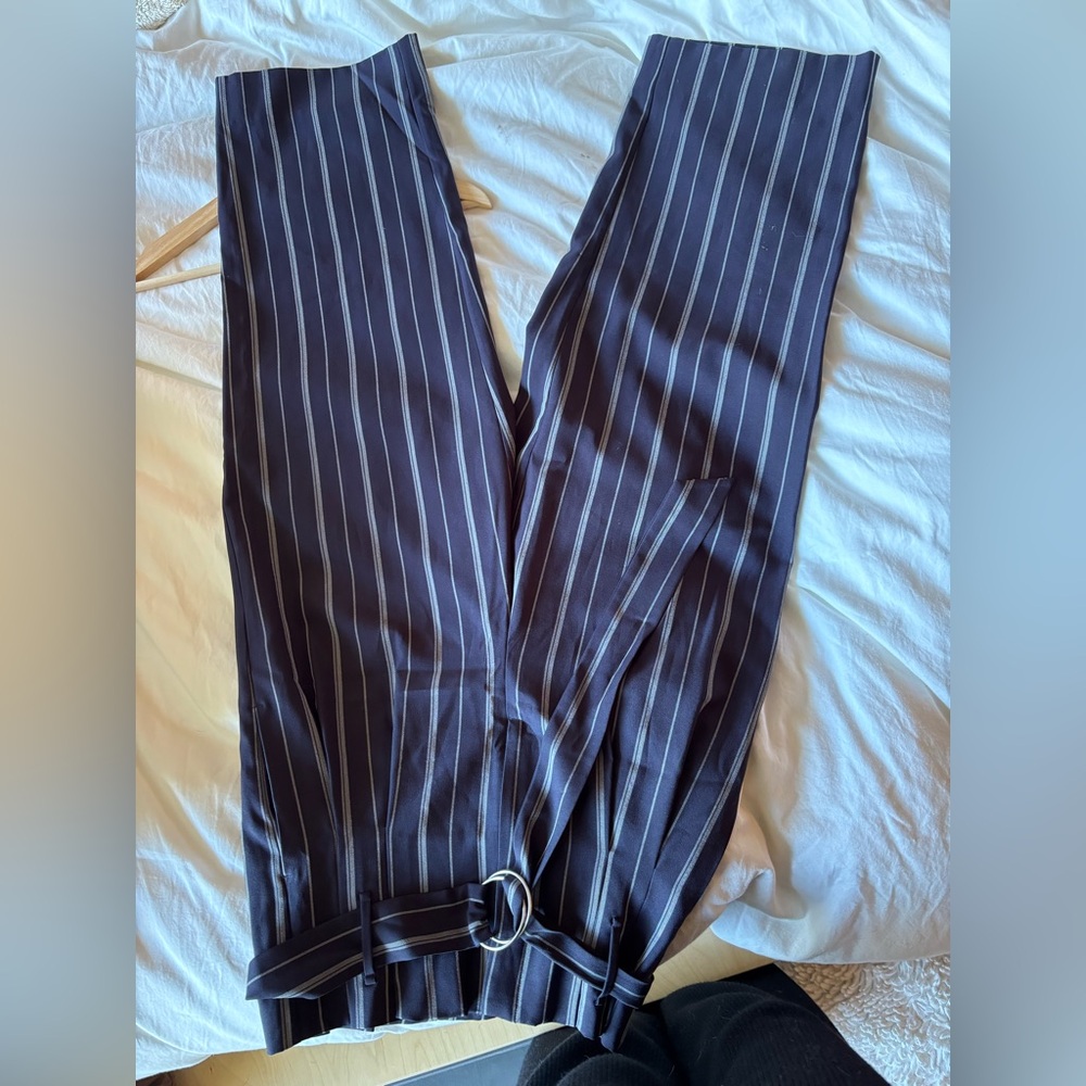 Navy Blue Pinstripe Women's Wide-leg Trousers, Size XS